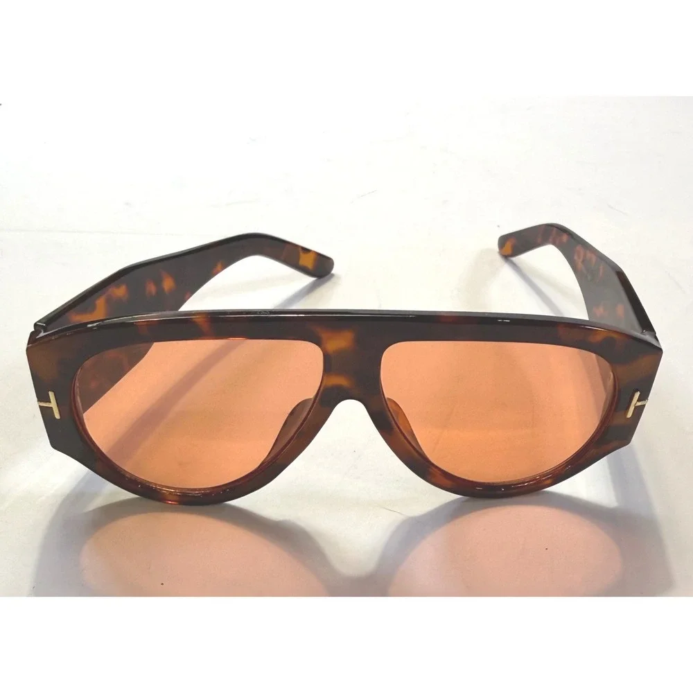 Oversized Tortoise Aviator Sunglasses Orange Tinted Lens Flat Top